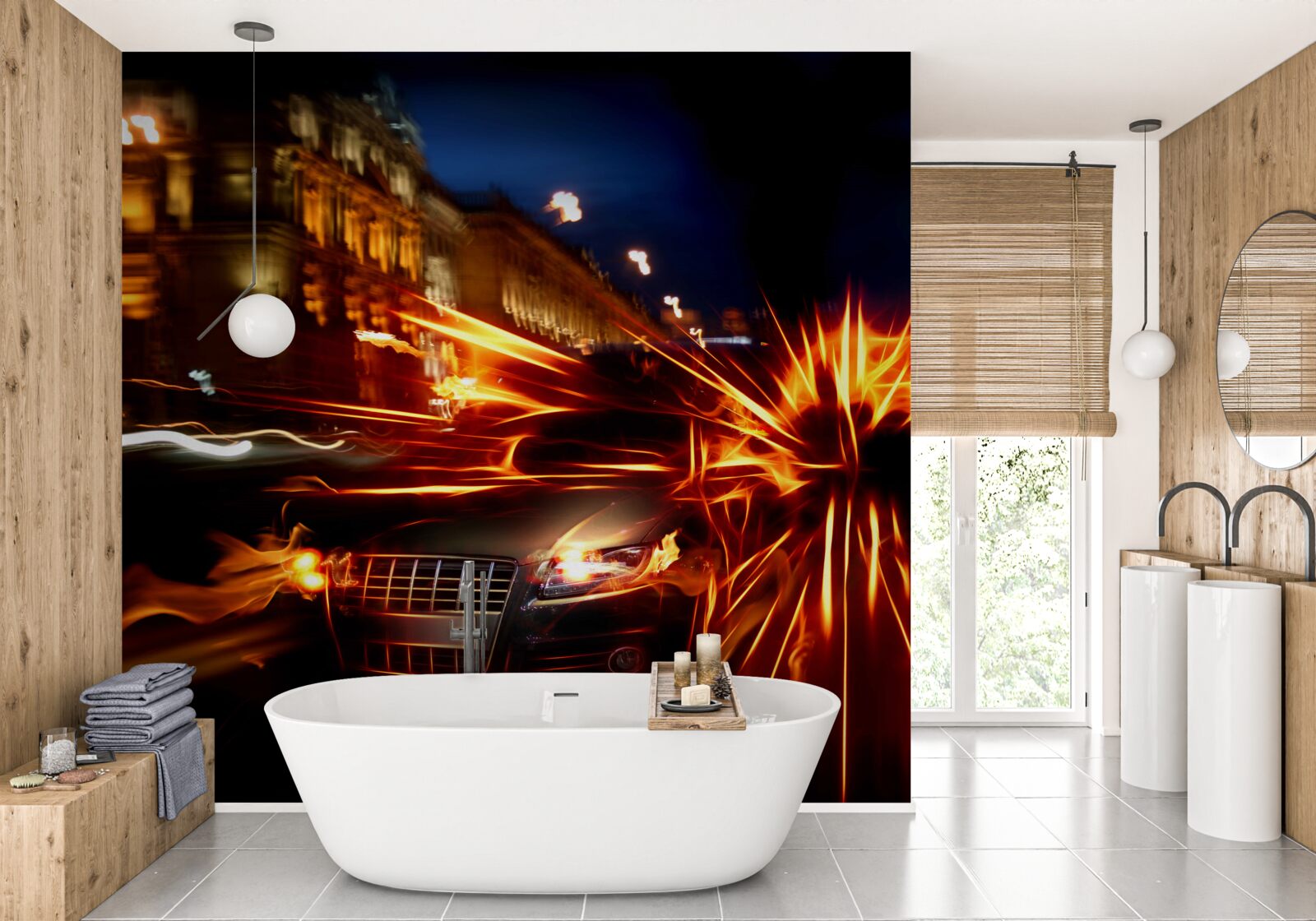 Fototapeta auto v nočnom svetle