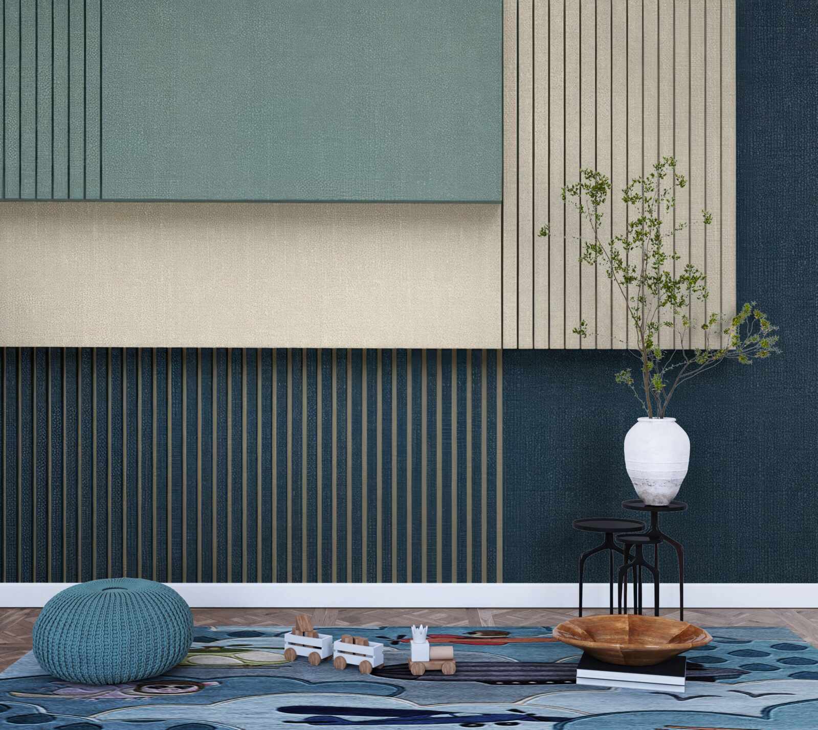 Fototapeta pozadie v modrej, béžovej a zelenej farbe