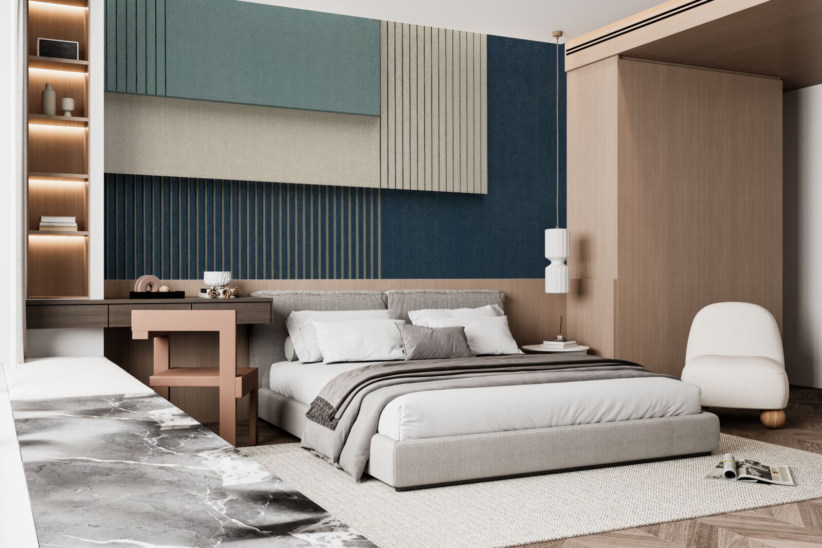 Fototapeta pozadie v modrej, béžovej a zelenej farbe