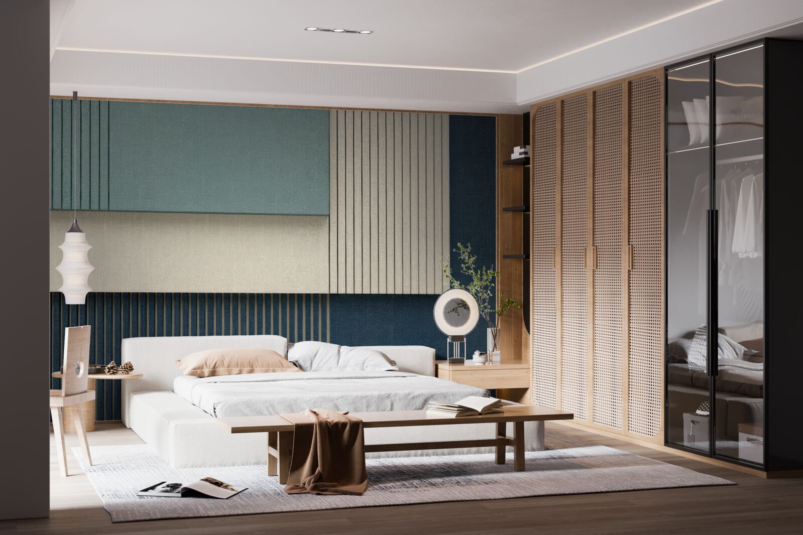 Fototapeta pozadie v modrej, béžovej a zelenej farbe