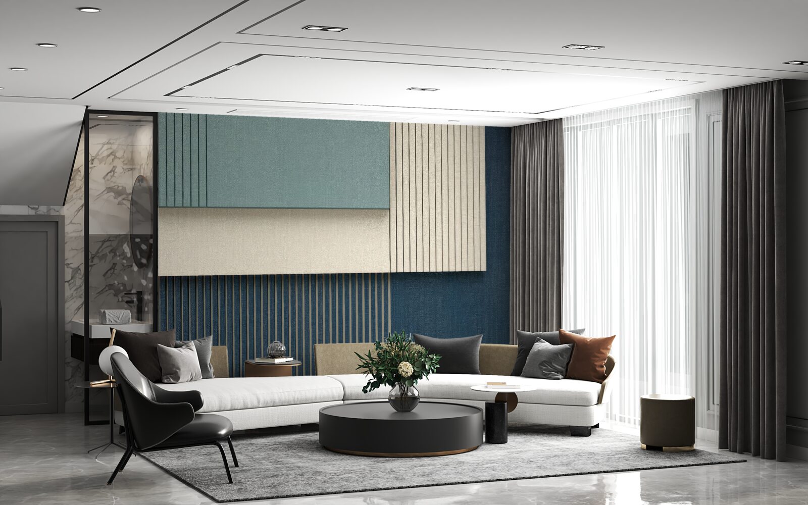 Fototapeta pozadie v modrej, béžovej a zelenej farbe