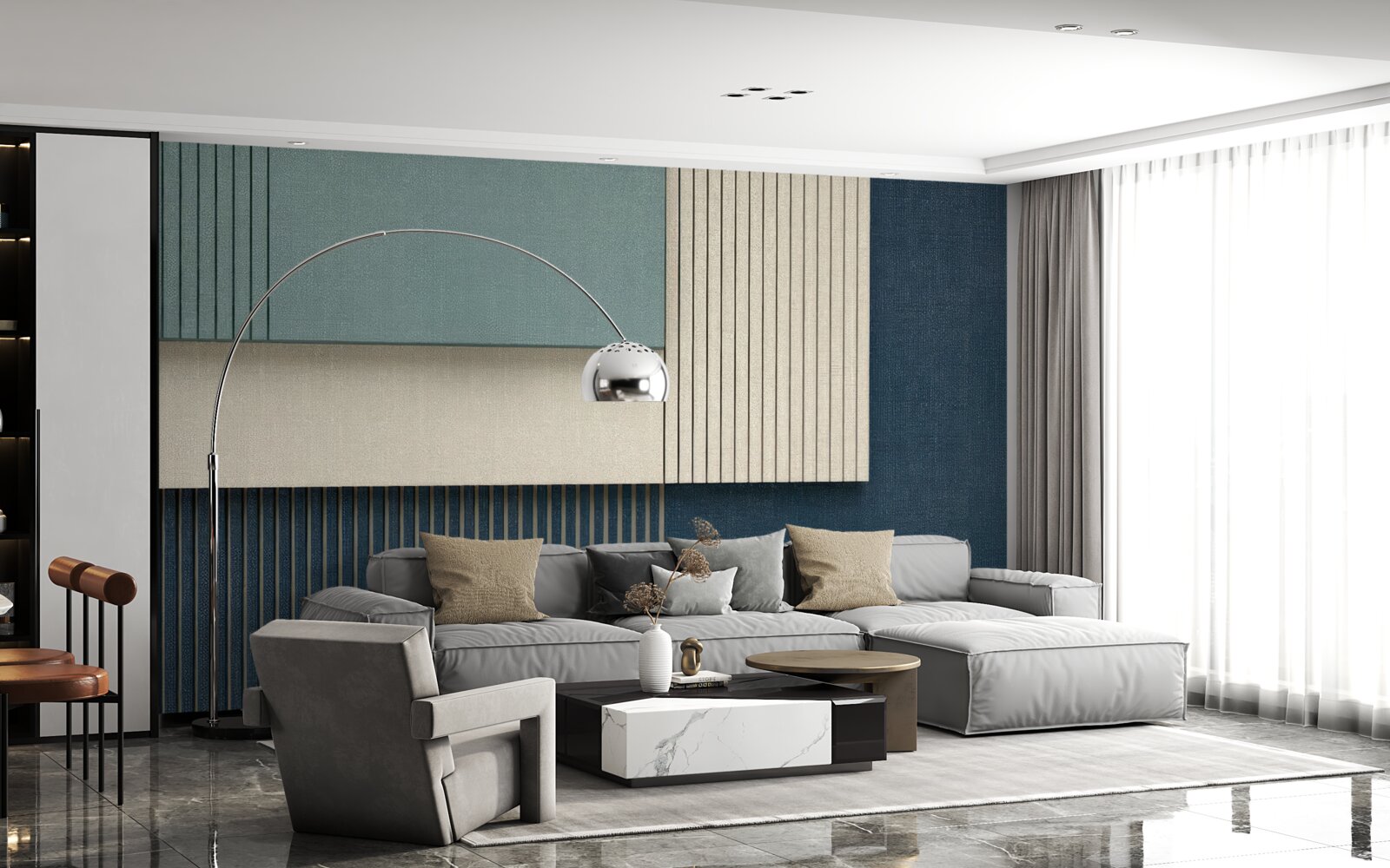 Fototapeta pozadie v modrej, béžovej a zelenej farbe