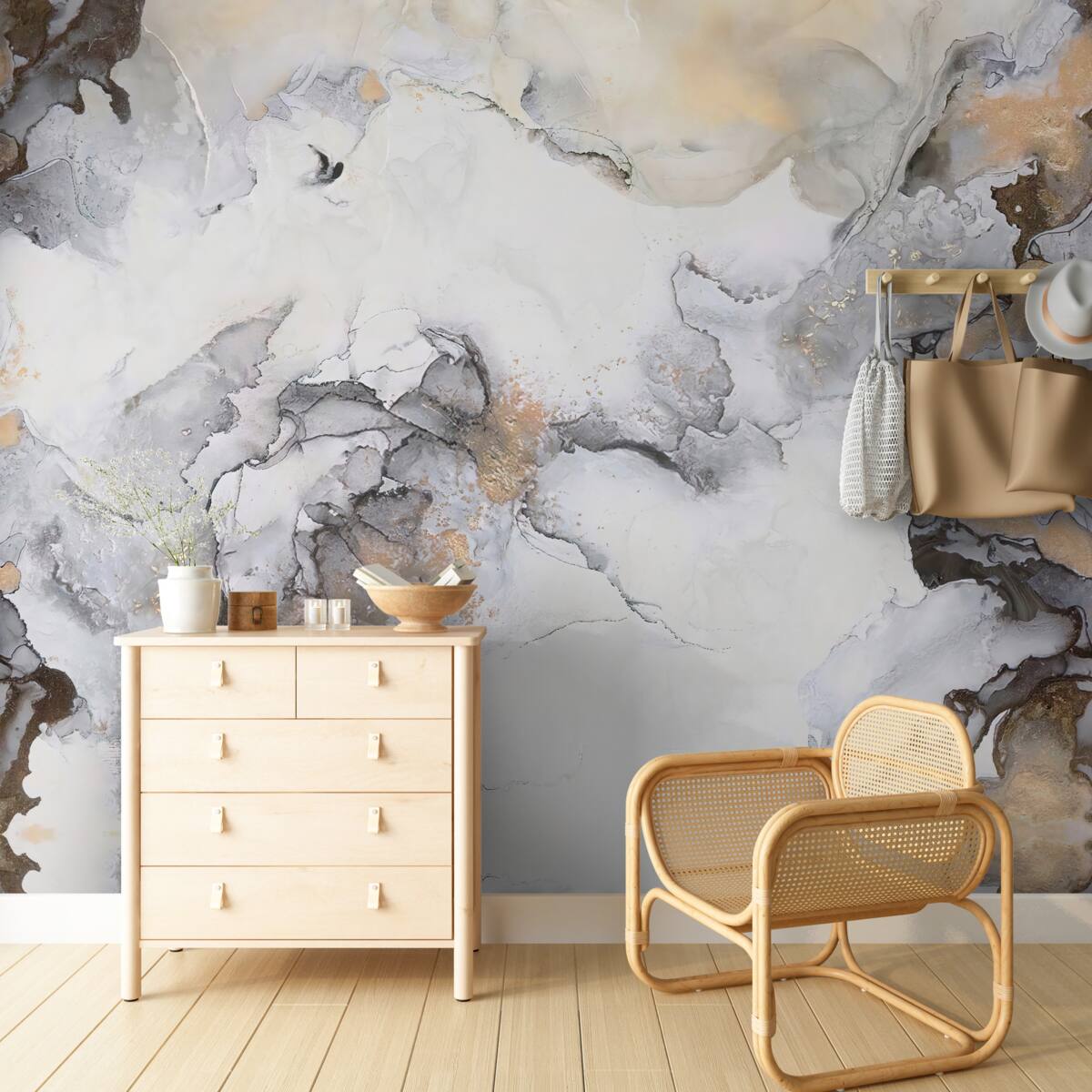 Fototapeta abstrakcia v odtieňoch bielej, šedej a zlatej