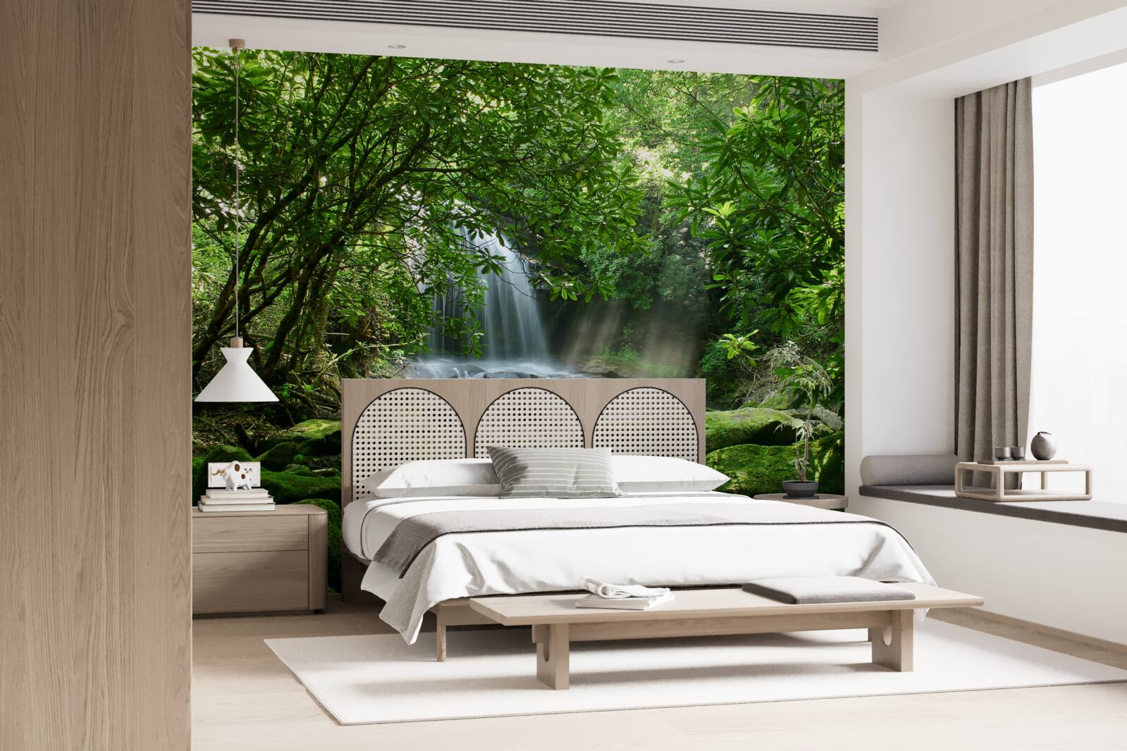 Fototapeta vodopád obklopený bujnou zeleňou a stromami