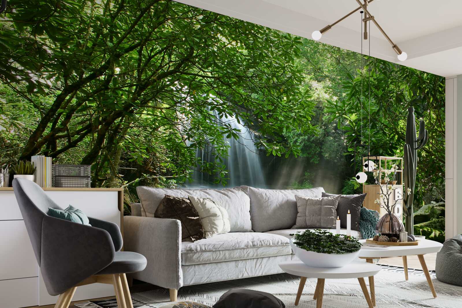 Fototapeta vodopád obklopený bujnou zeleňou a stromami