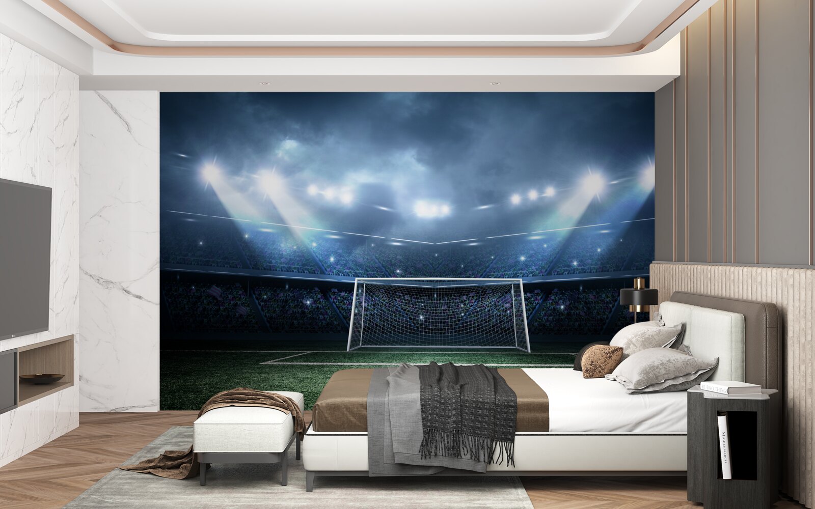 Fototapeta futbalové ihrisko osvetlené reflektormi