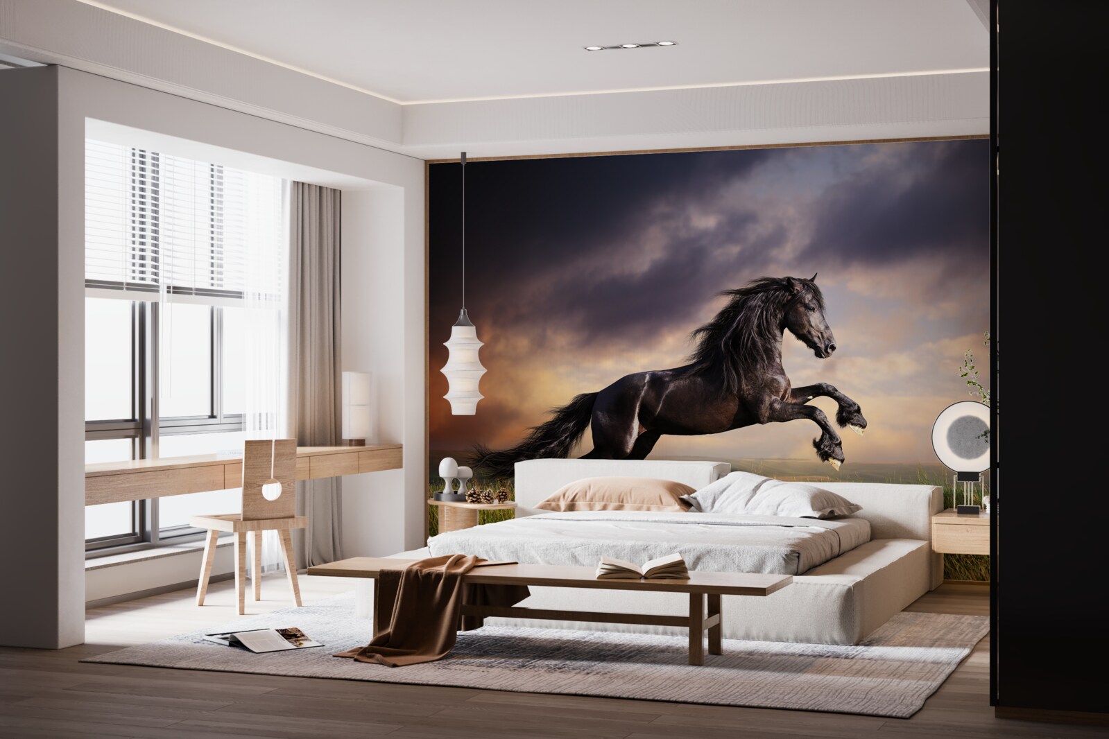 Fototapeta kôň cvála na pozadí tmavej oblohy