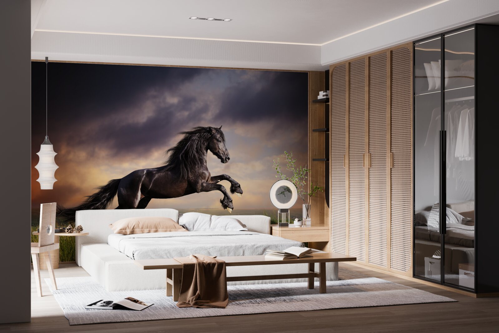 Fototapeta kôň cvála na pozadí tmavej oblohy