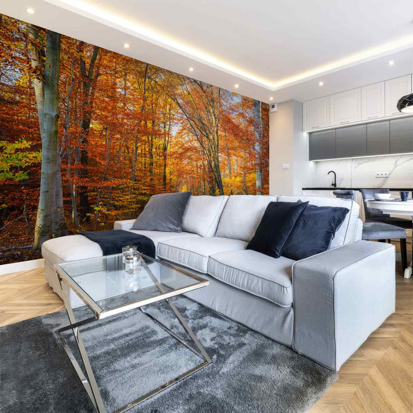 Fototapeta stromy s padajúcimi listami na jeseň