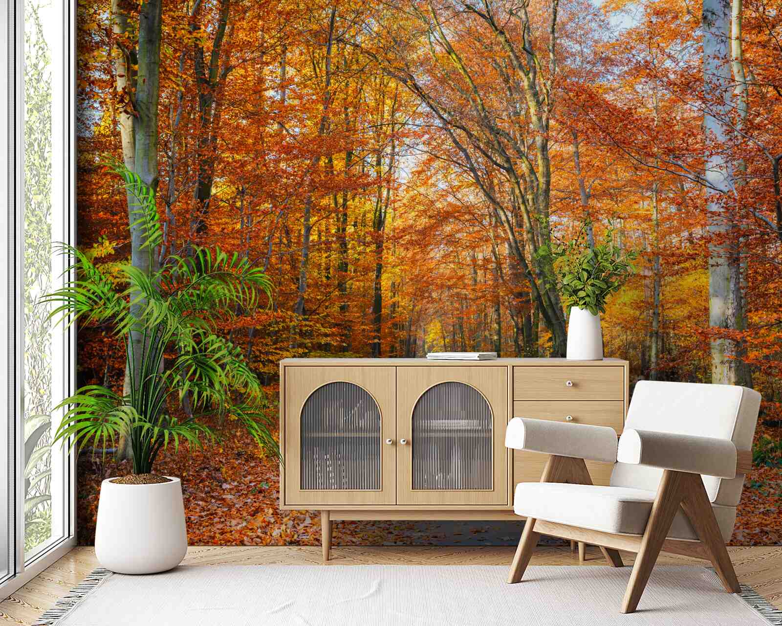 Fototapeta stromy s padajúcimi listami na jeseň