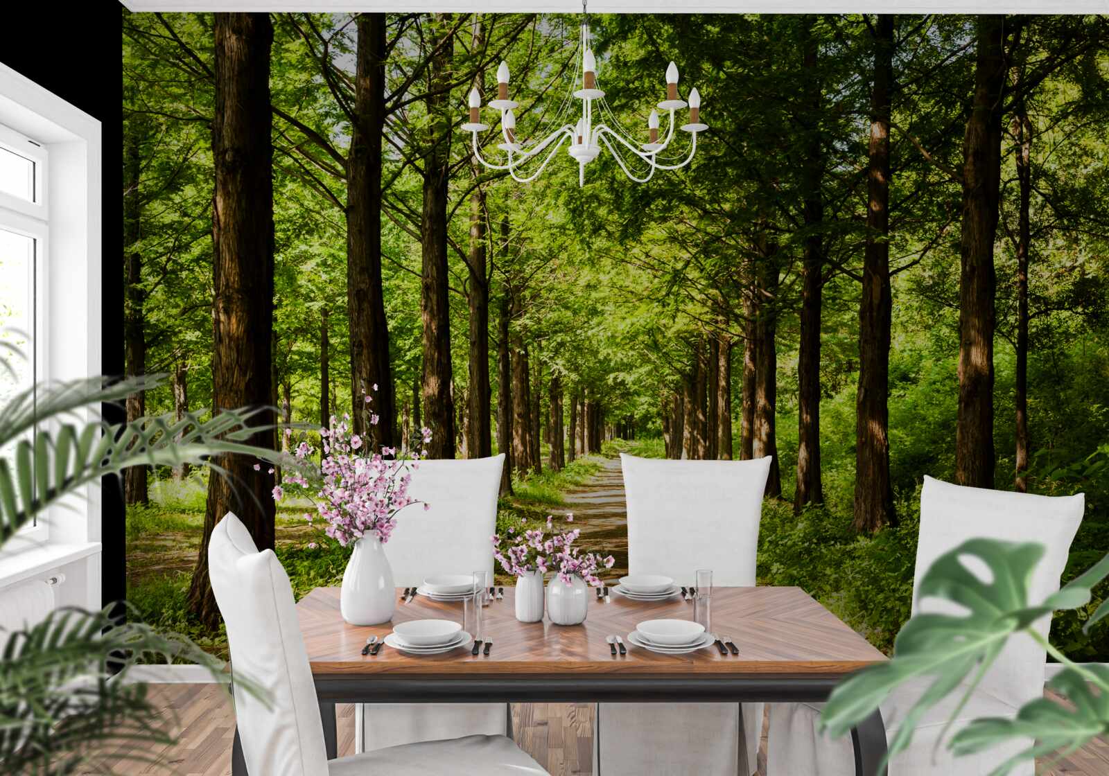 Fototapeta priestranná cesta medzi smaragdovými stromami