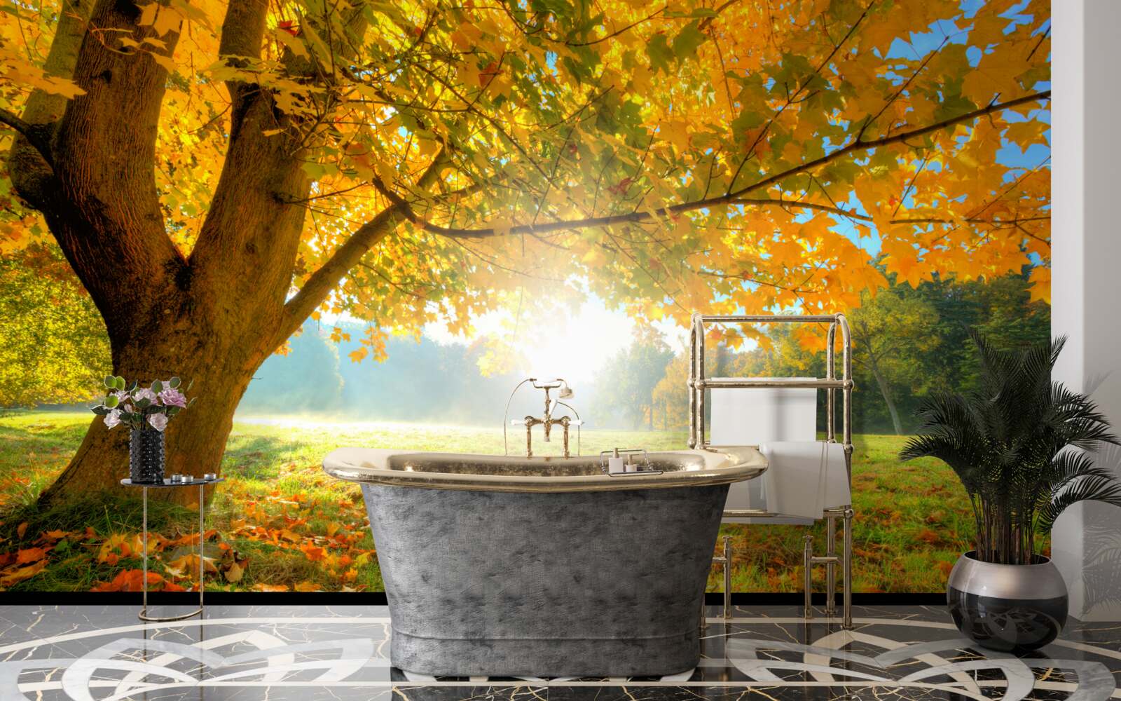 Fototapeta jesenný les osvetlený slnkom