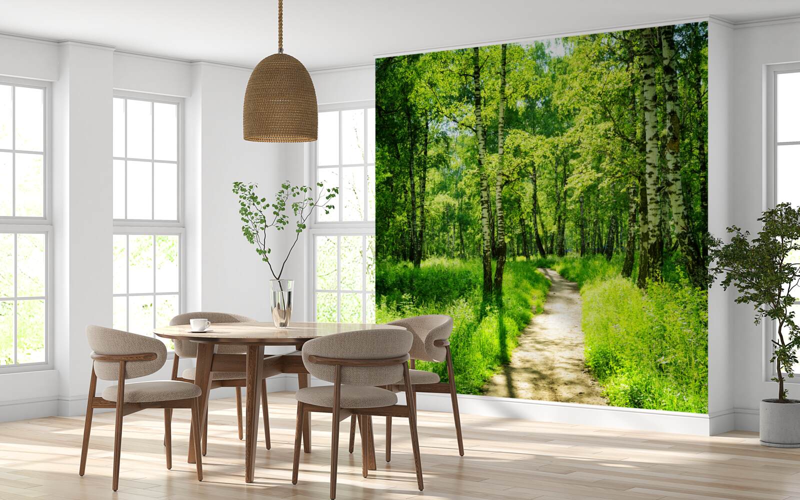 Fototapeta cesta obklopená zelenými stromami