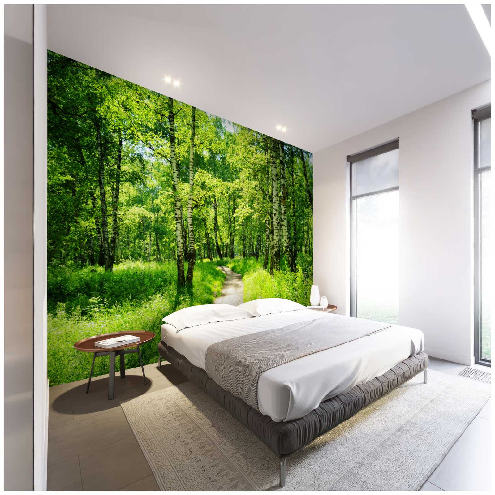 Fototapeta cesta obklopená zelenými stromami