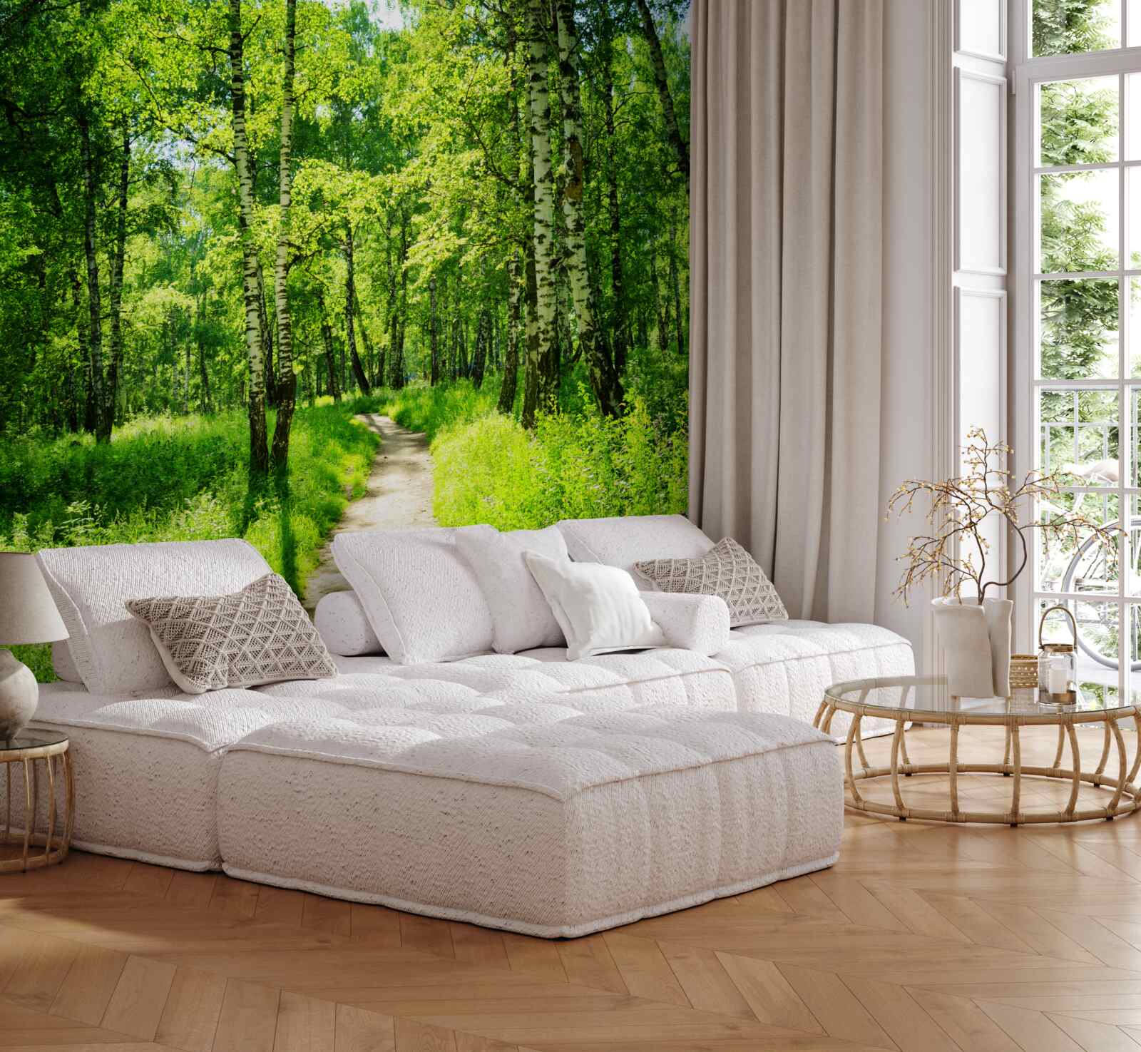 Fototapeta cesta obklopená zelenými stromami