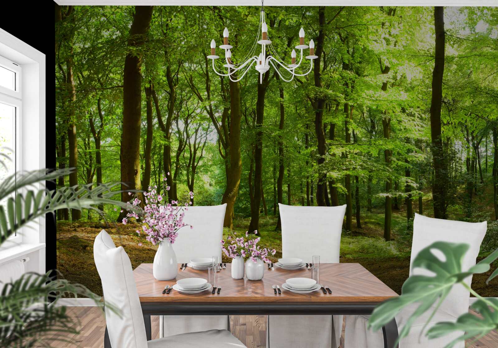 Fototapeta trávnik v hustom smaragdovom lese