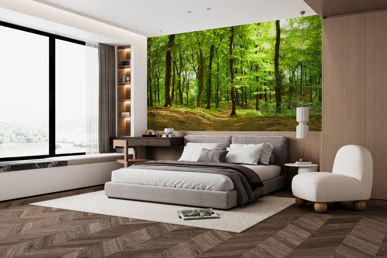 Fototapeta trávnik v hustom smaragdovom lese