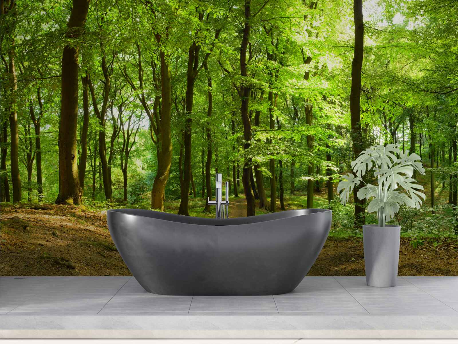 Fototapeta trávnik v hustom smaragdovom lese