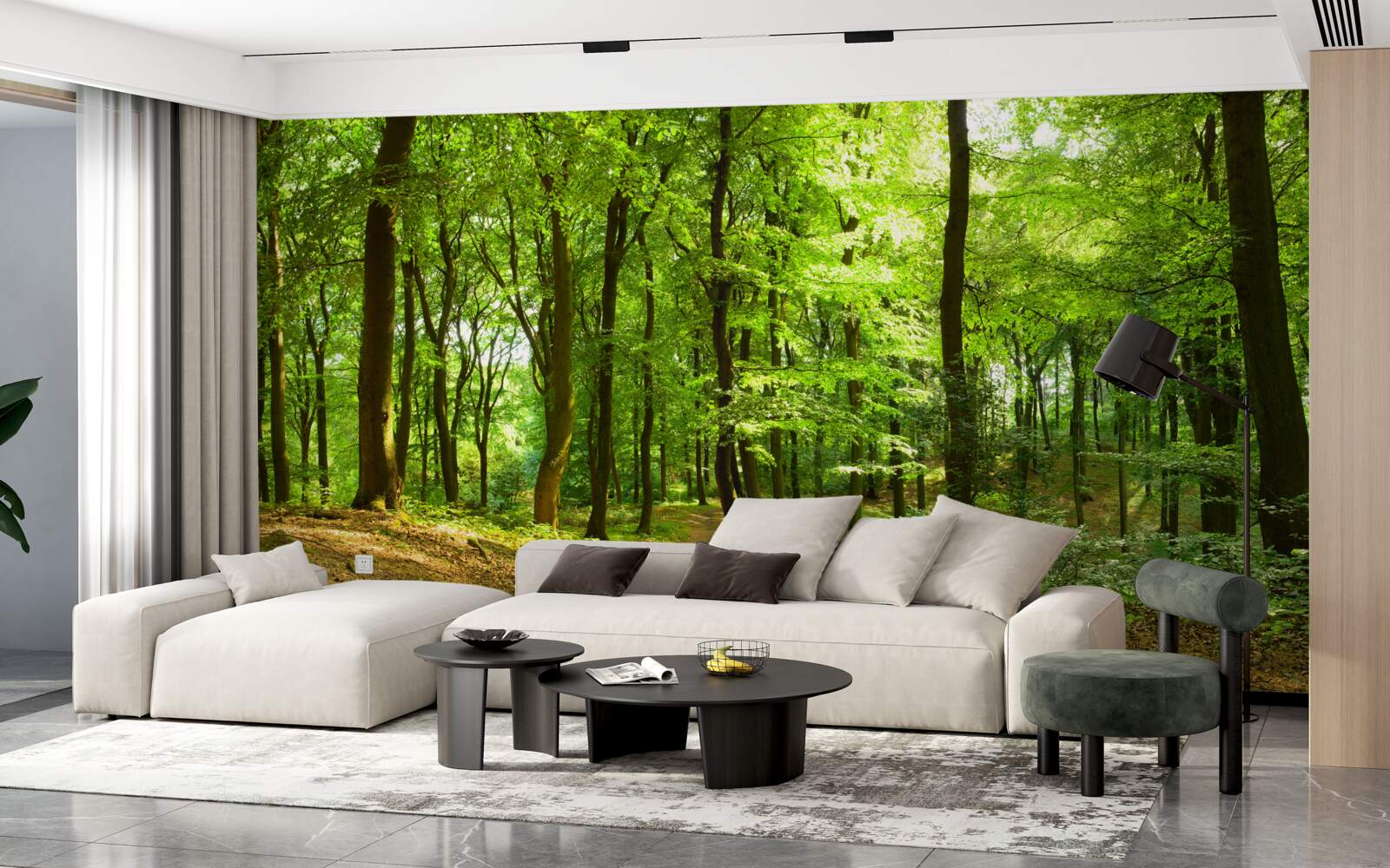 Fototapeta trávnik v hustom smaragdovom lese