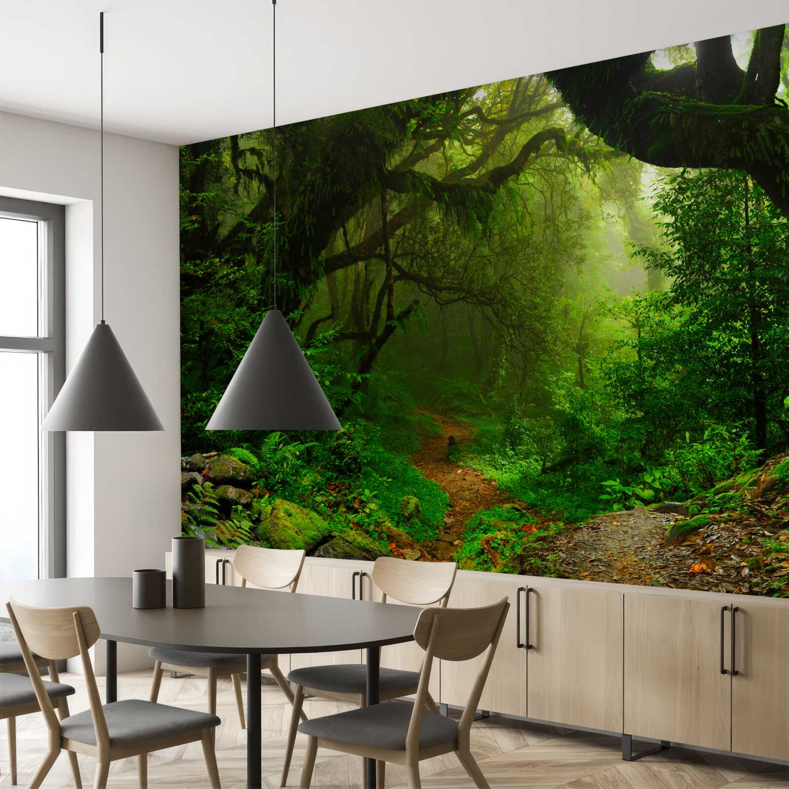 Fototapeta cesta cez hustý zelený les