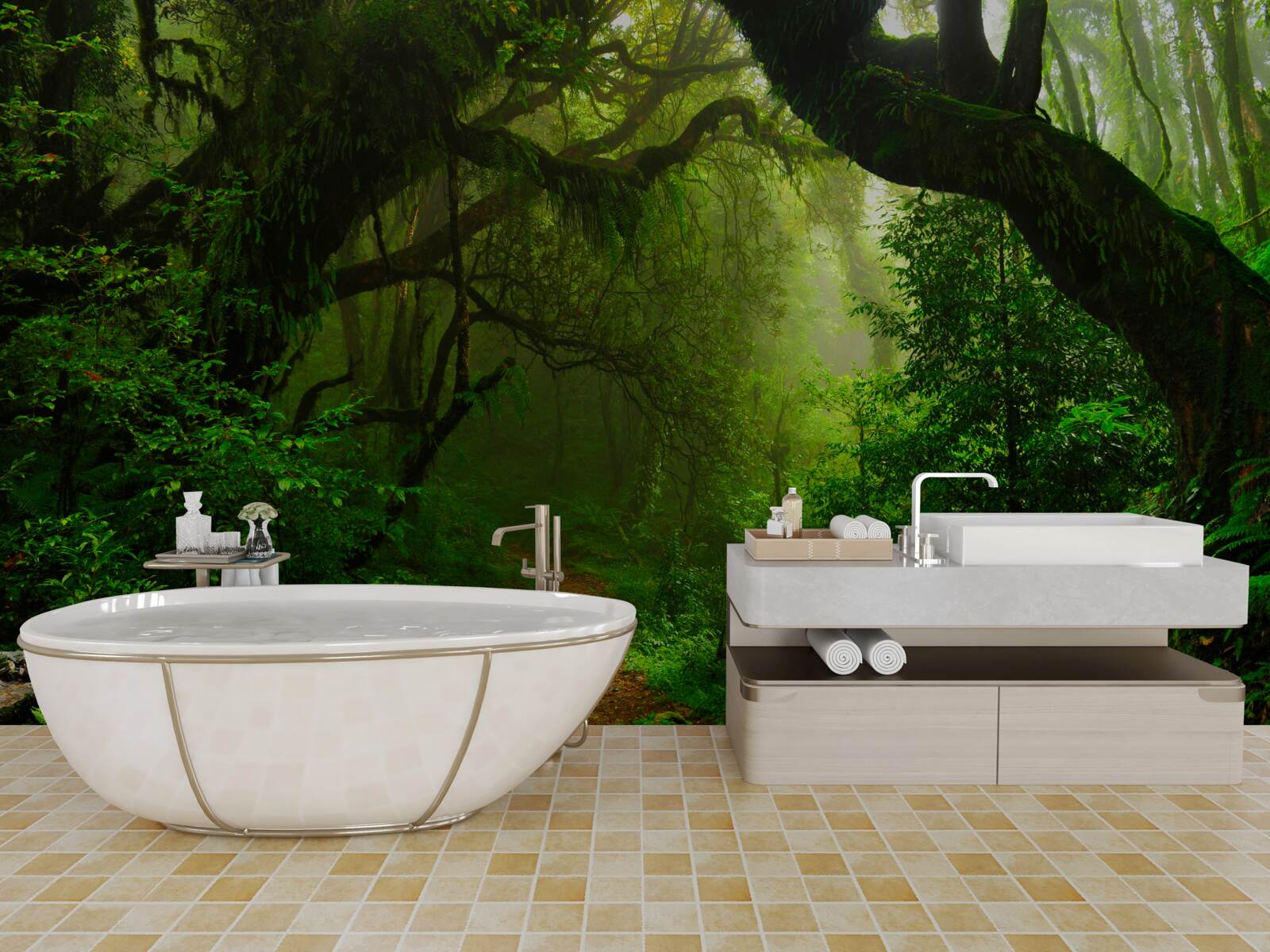 Fototapeta cesta cez hustý zelený les