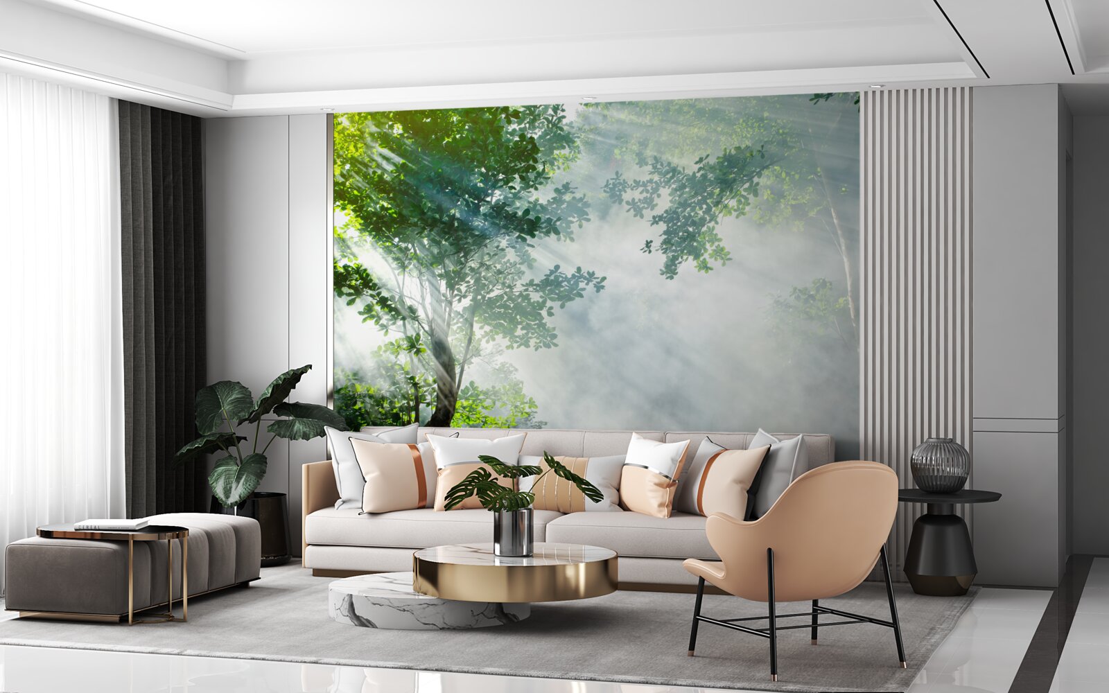 Fototapeta lúče ranného slnka prenikajú lesom