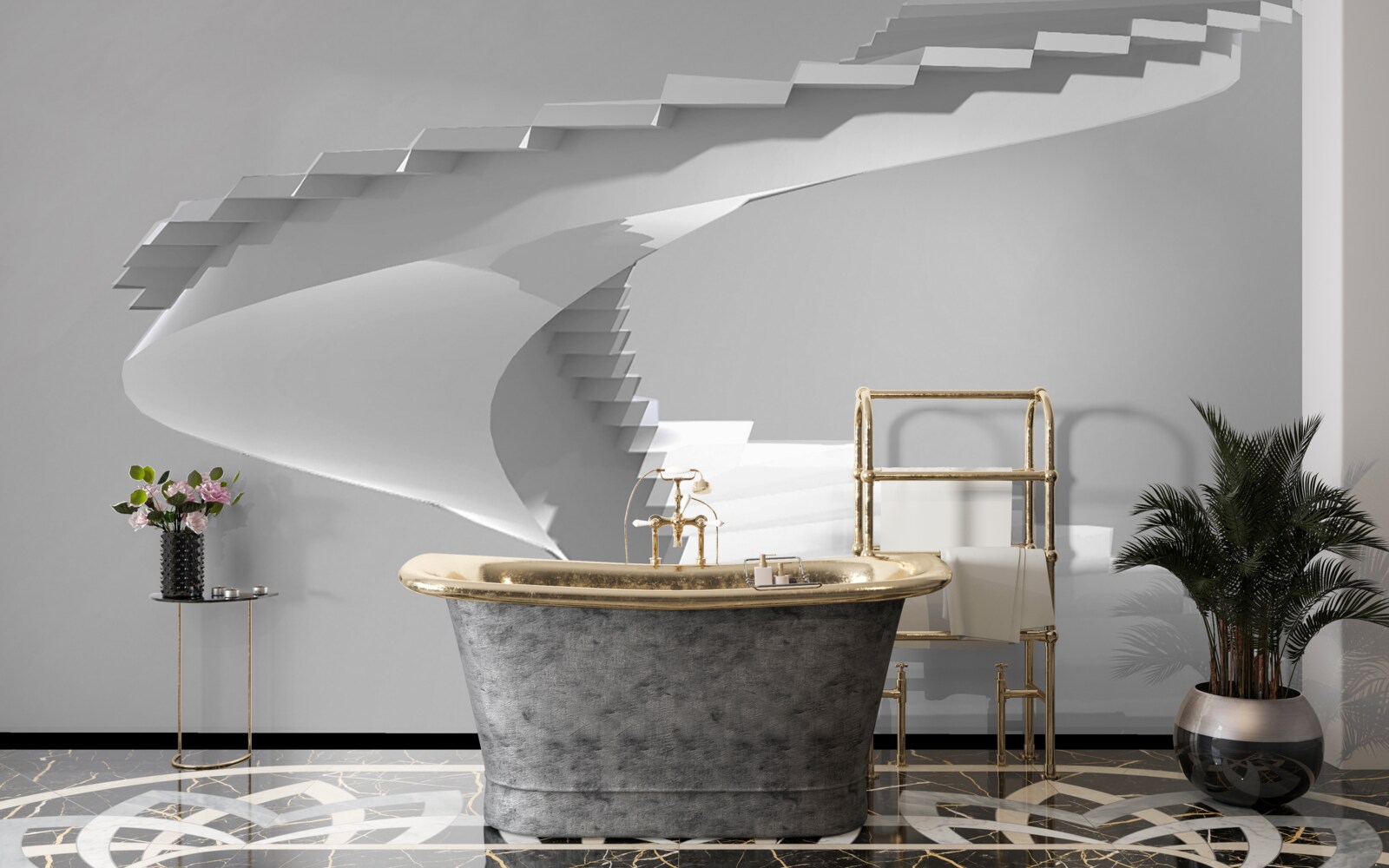 Fototapeta biele víriace schody