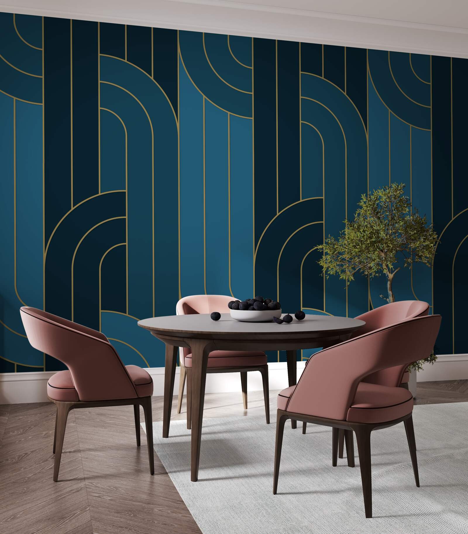 Fototapeta línie sýtomodrej farby, ktoré sú navzájom spojené