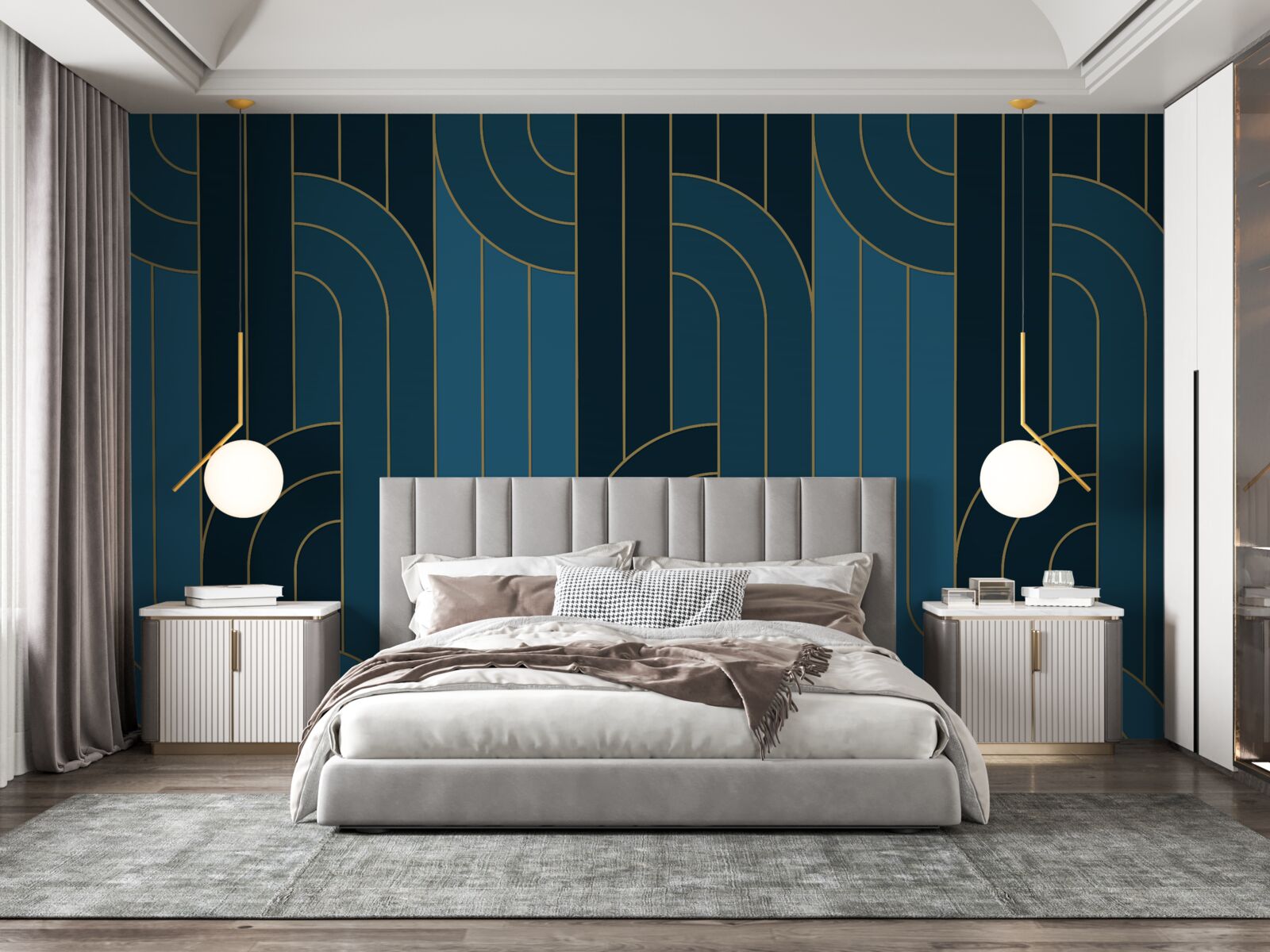 Fototapeta línie sýtomodrej farby, ktoré sú navzájom spojené