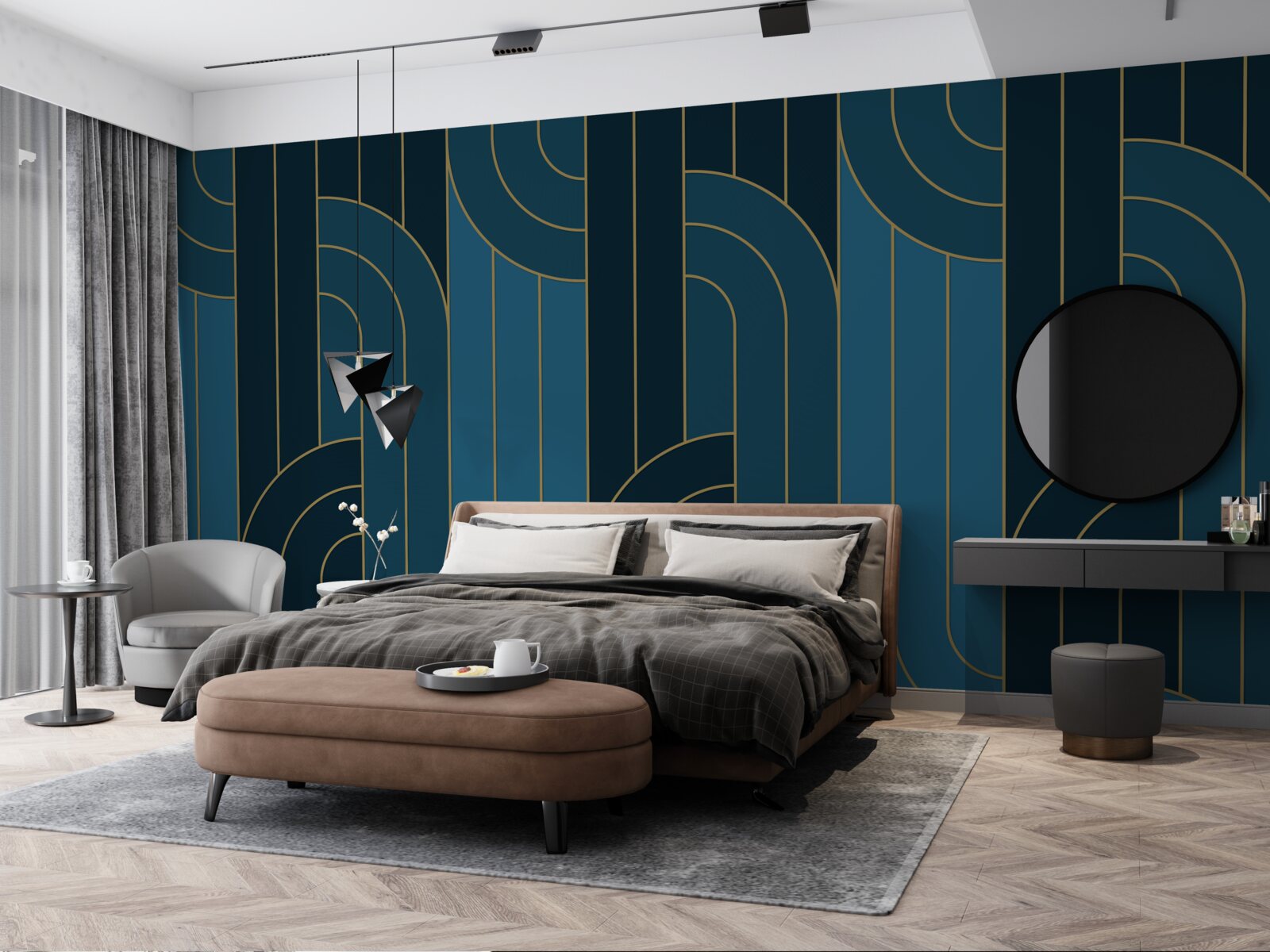 Fototapeta línie sýtomodrej farby, ktoré sú navzájom spojené