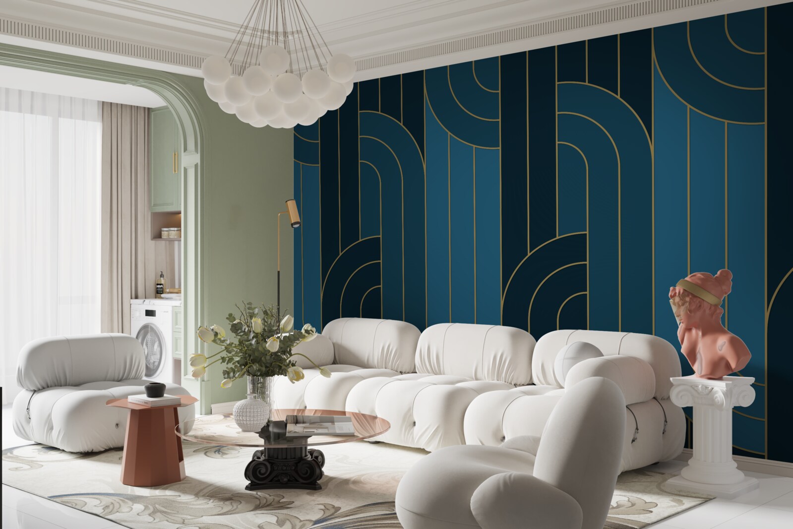 Fototapeta línie sýtomodrej farby, ktoré sú navzájom spojené