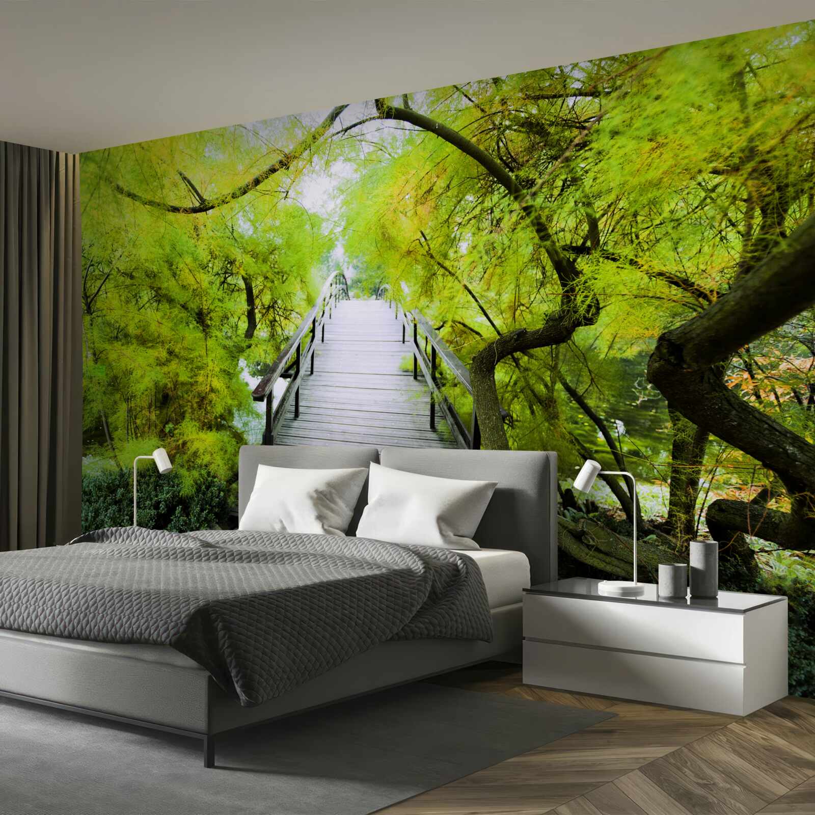 Fototapeta schody vedúce cez zelené plochy