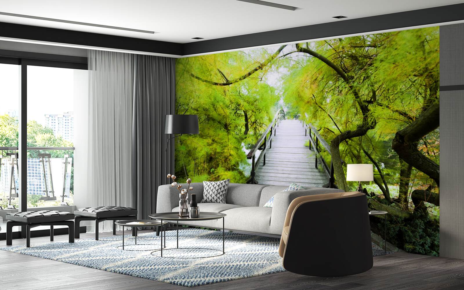 Fototapeta schody vedúce cez zelené plochy