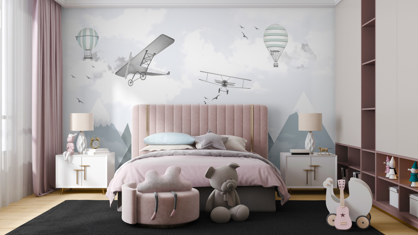 Fototapeta lietadlá a helikoptéry prelietavajú nad horskými štítmi