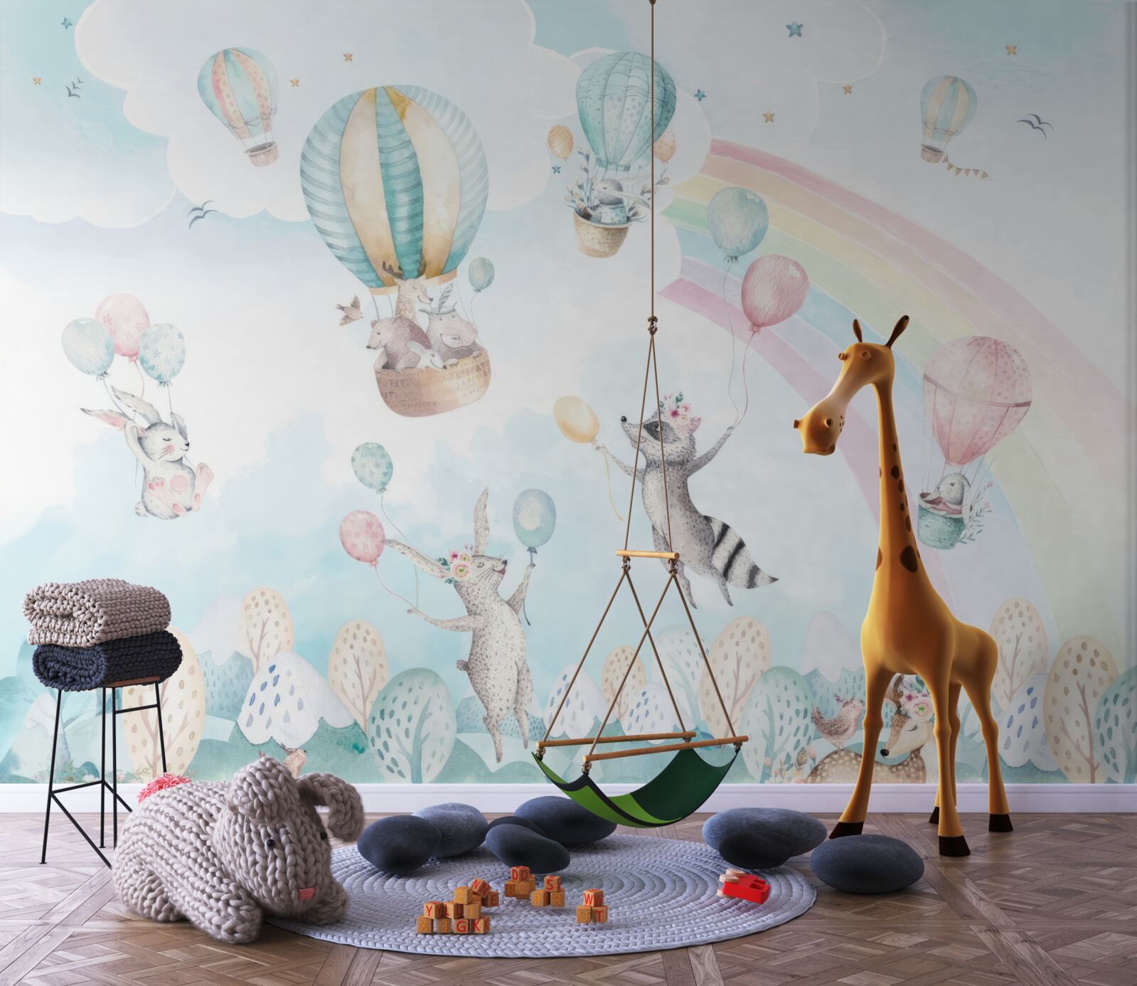 Fototapeta zvieratká sa hrajú s loptičkami a lietajú