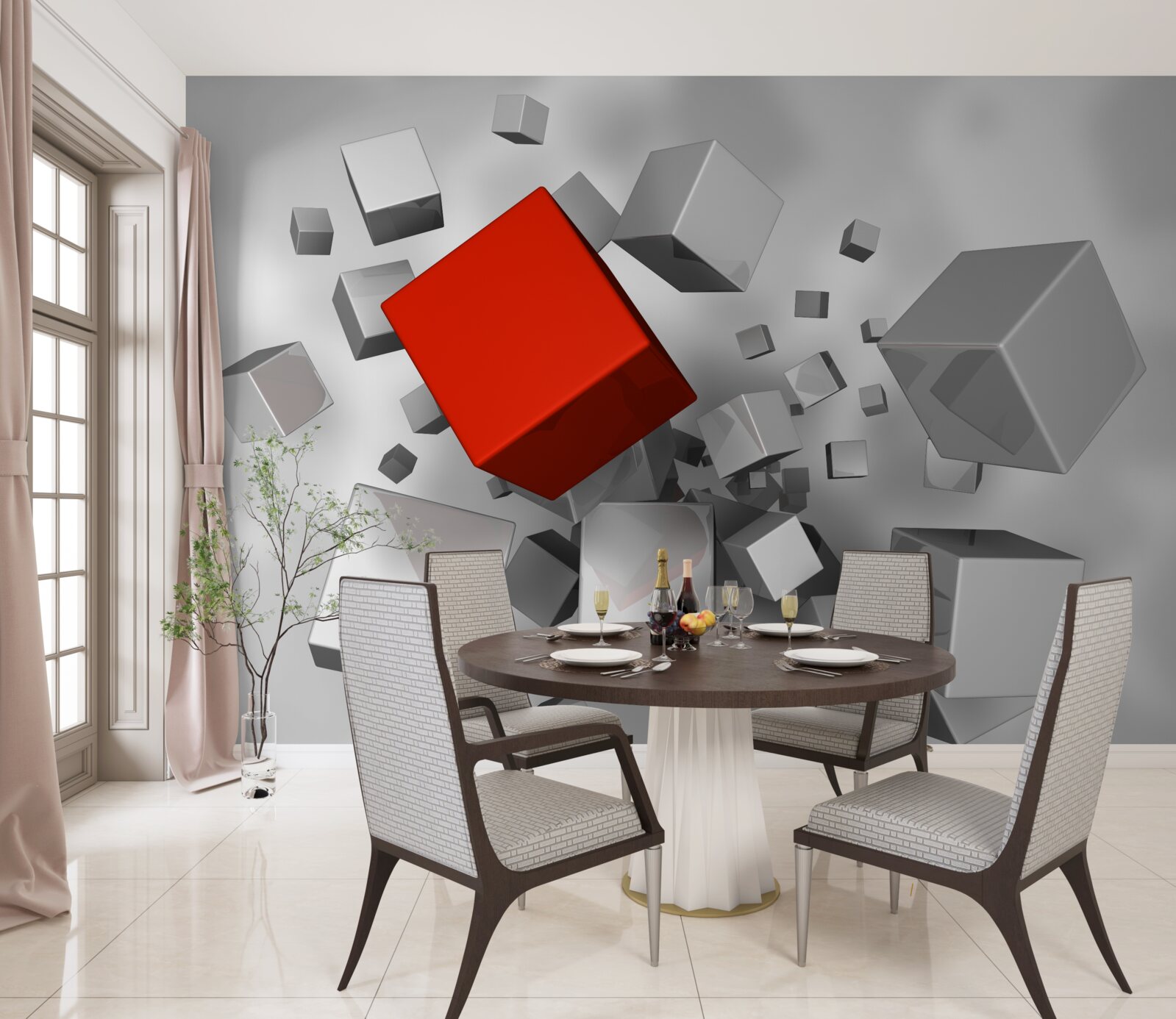 Fototapeta veľké biele kocky a jedna šarlátová