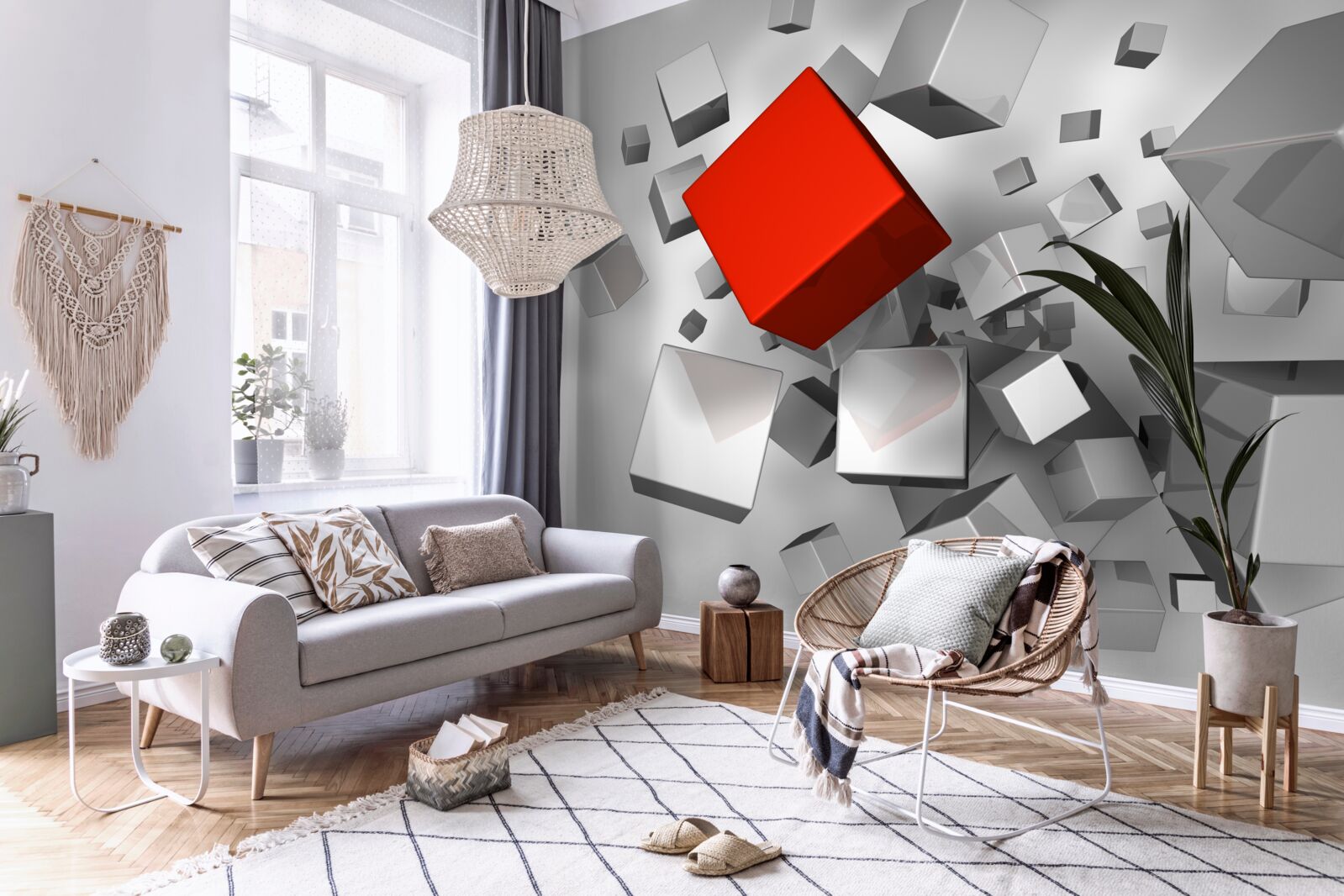 Fototapeta veľké biele kocky a jedna šarlátová