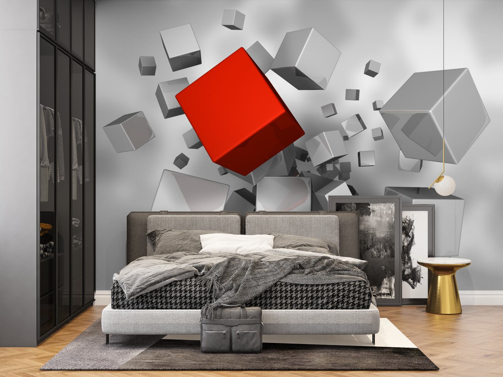 Fototapeta veľké biele kocky a jedna šarlátová