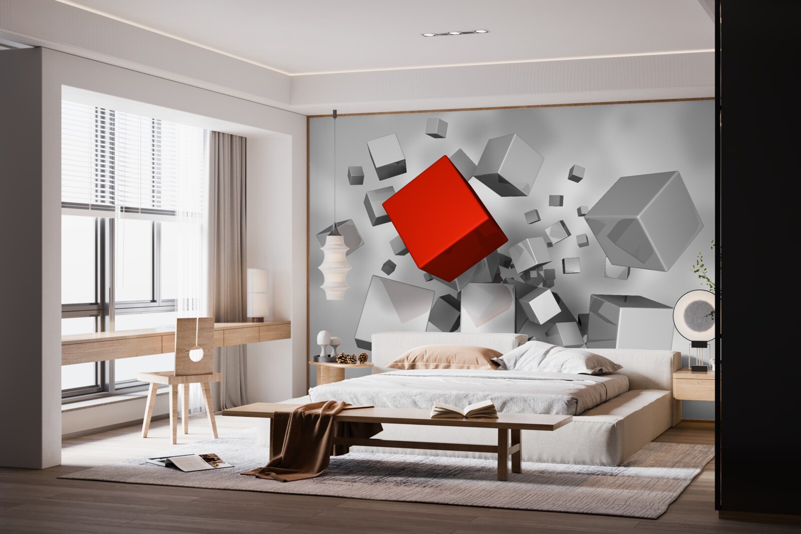 Fototapeta veľké biele kocky a jedna šarlátová