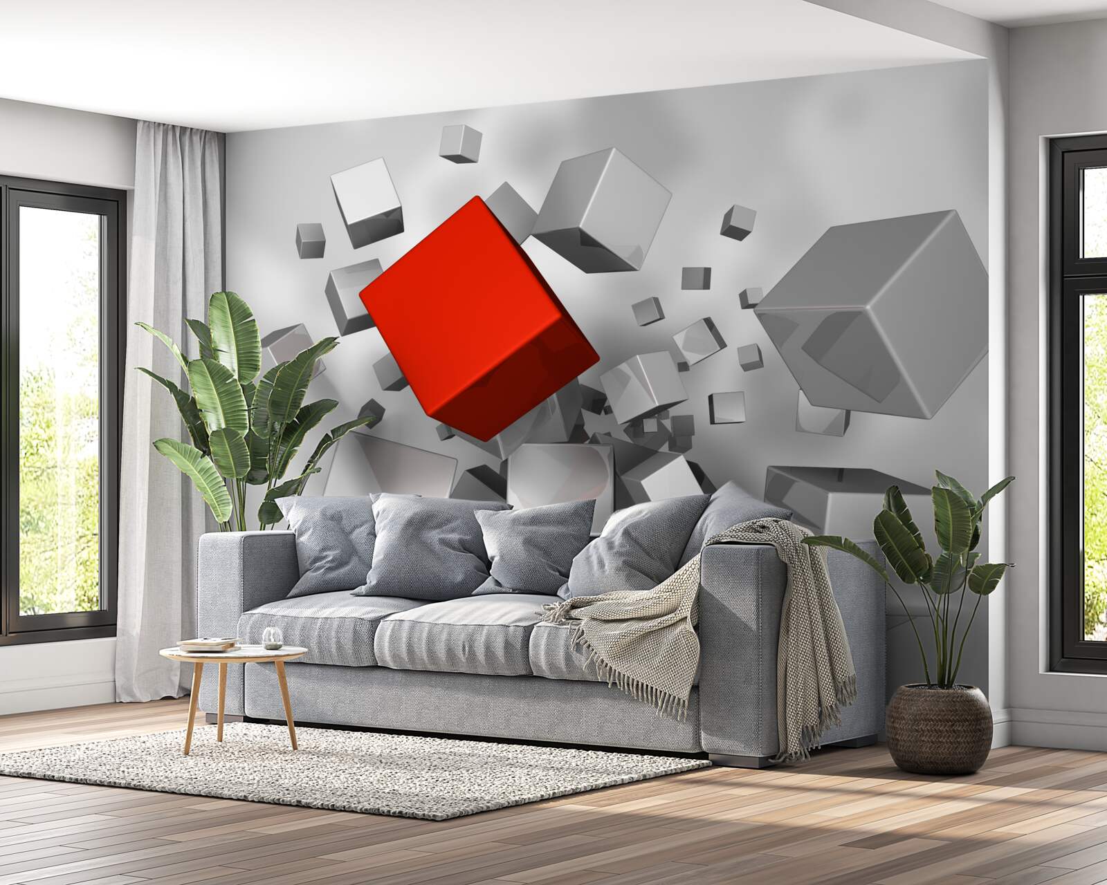 Fototapeta veľké biele kocky a jedna šarlátová