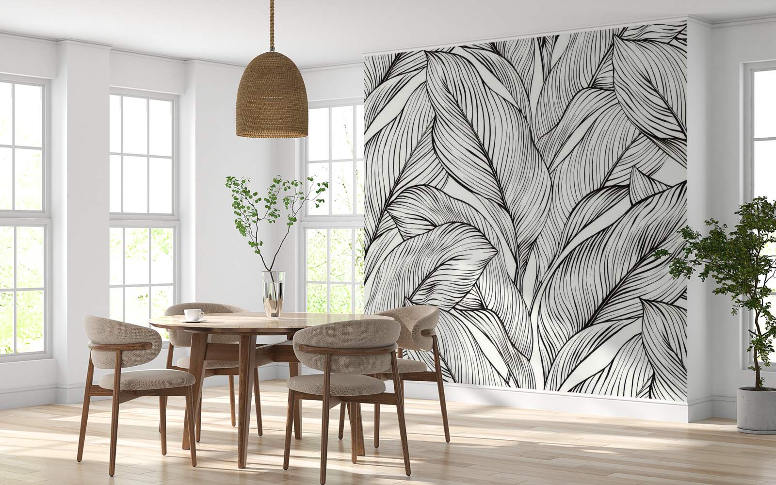 Fototapeta listy vyrobené v čiernej a bielej farbe