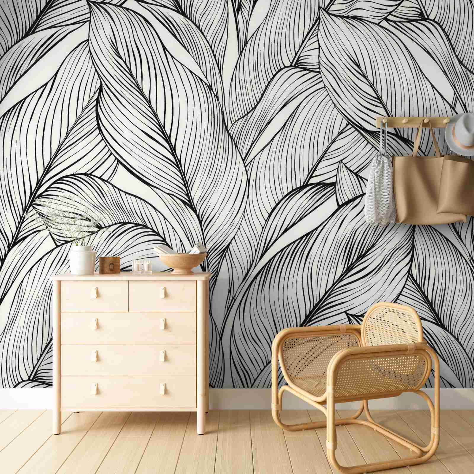 Fototapeta listy vyrobené v čiernej a bielej farbe