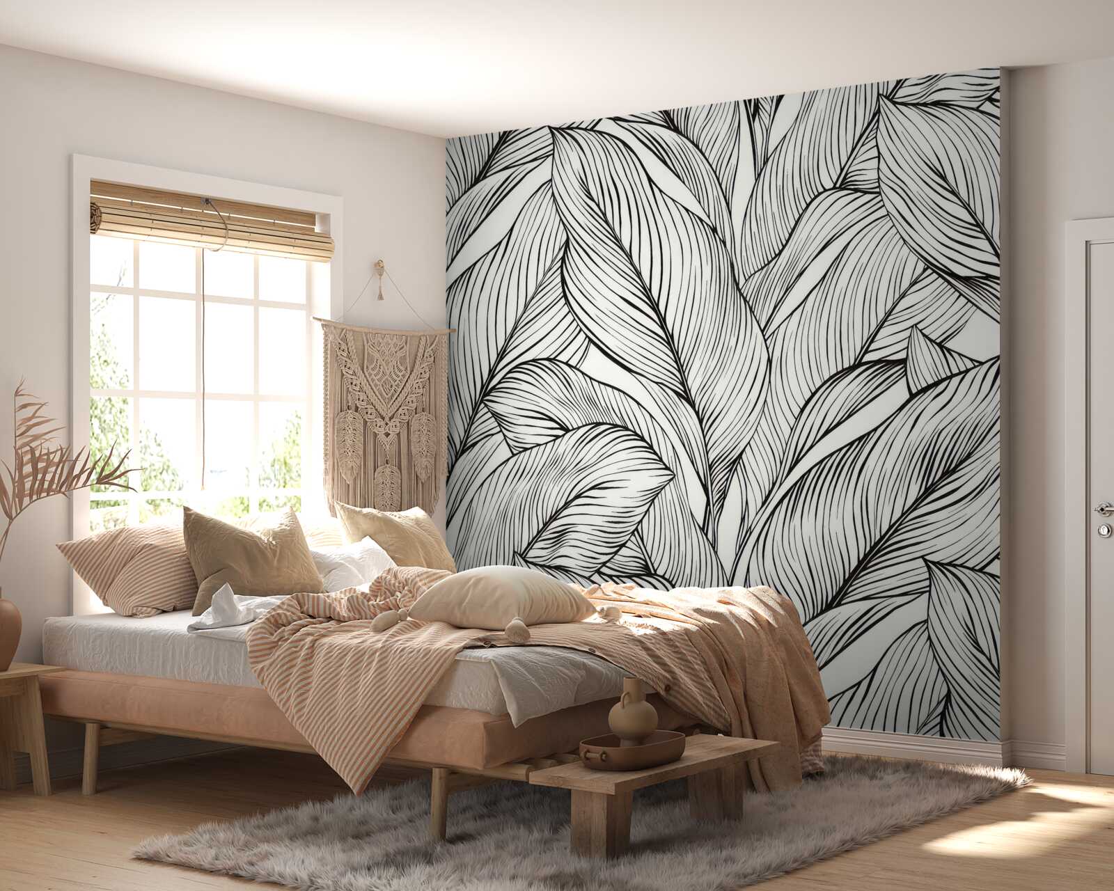 Fototapeta listy vyrobené v čiernej a bielej farbe