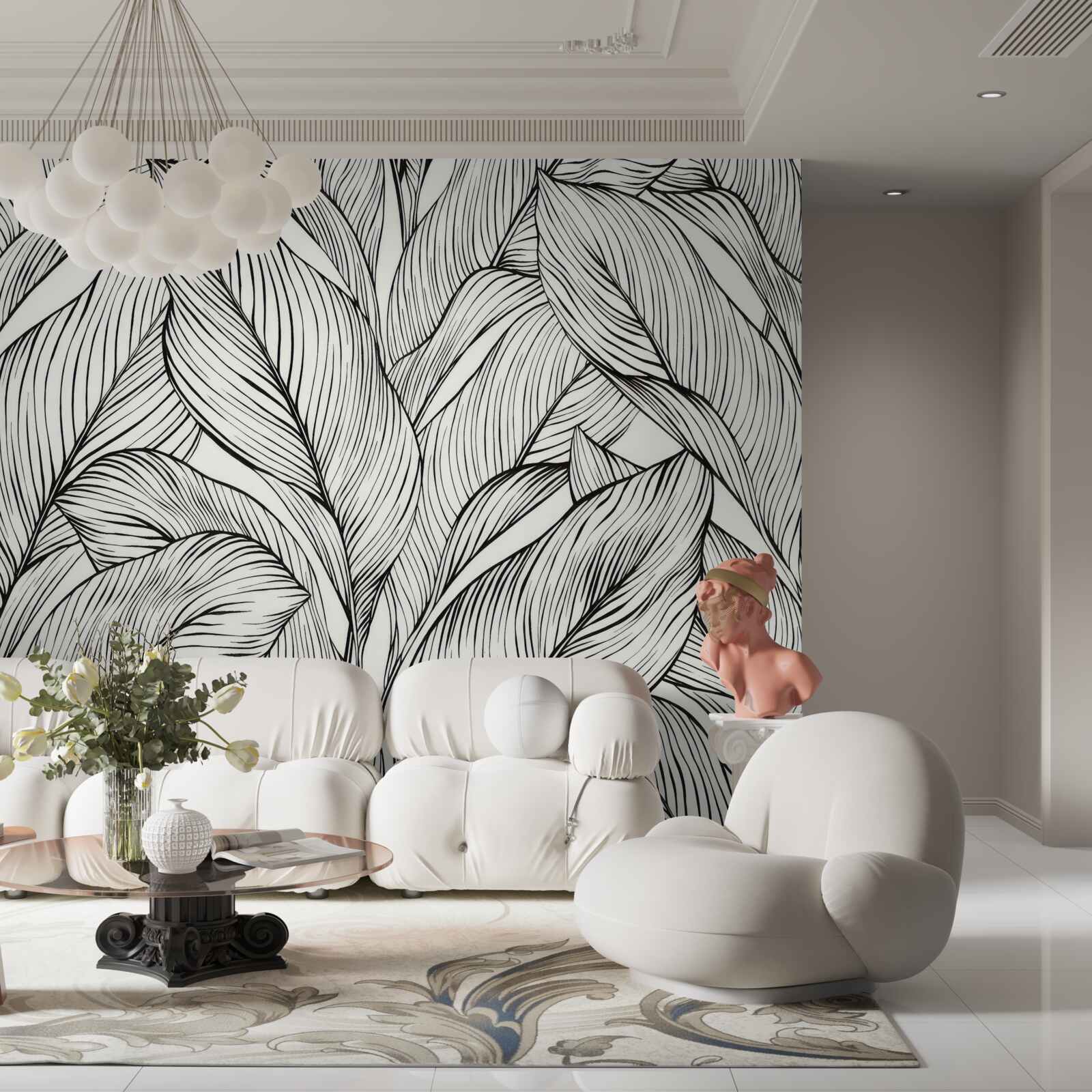 Fototapeta listy vyrobené v čiernej a bielej farbe