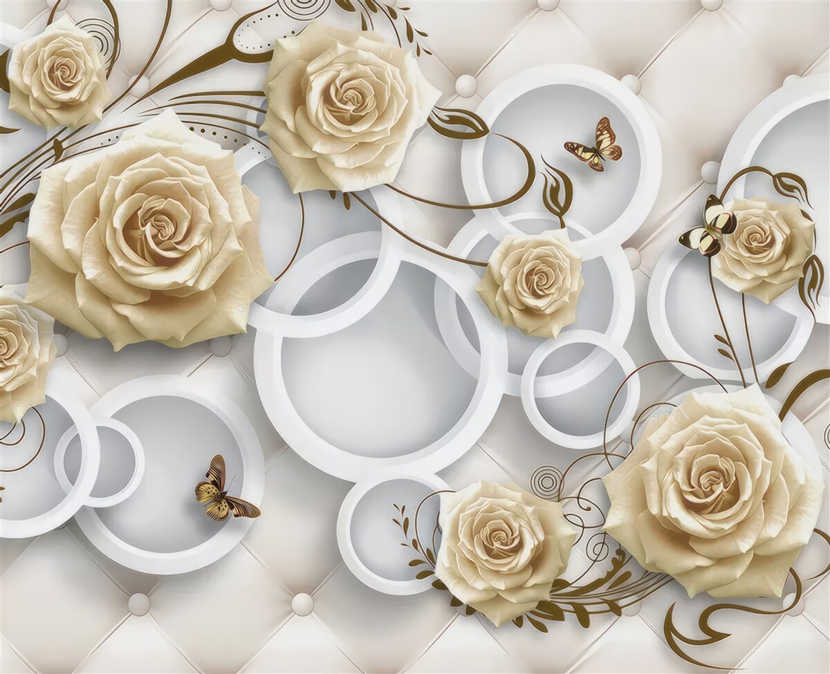 Fototapeta krémové ruže a motýle