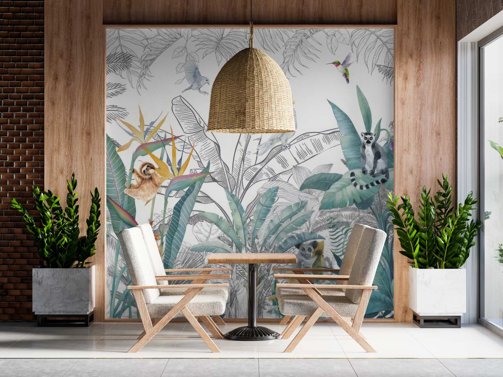 Fototapeta vtáky a zvieratá na rôznych listoch