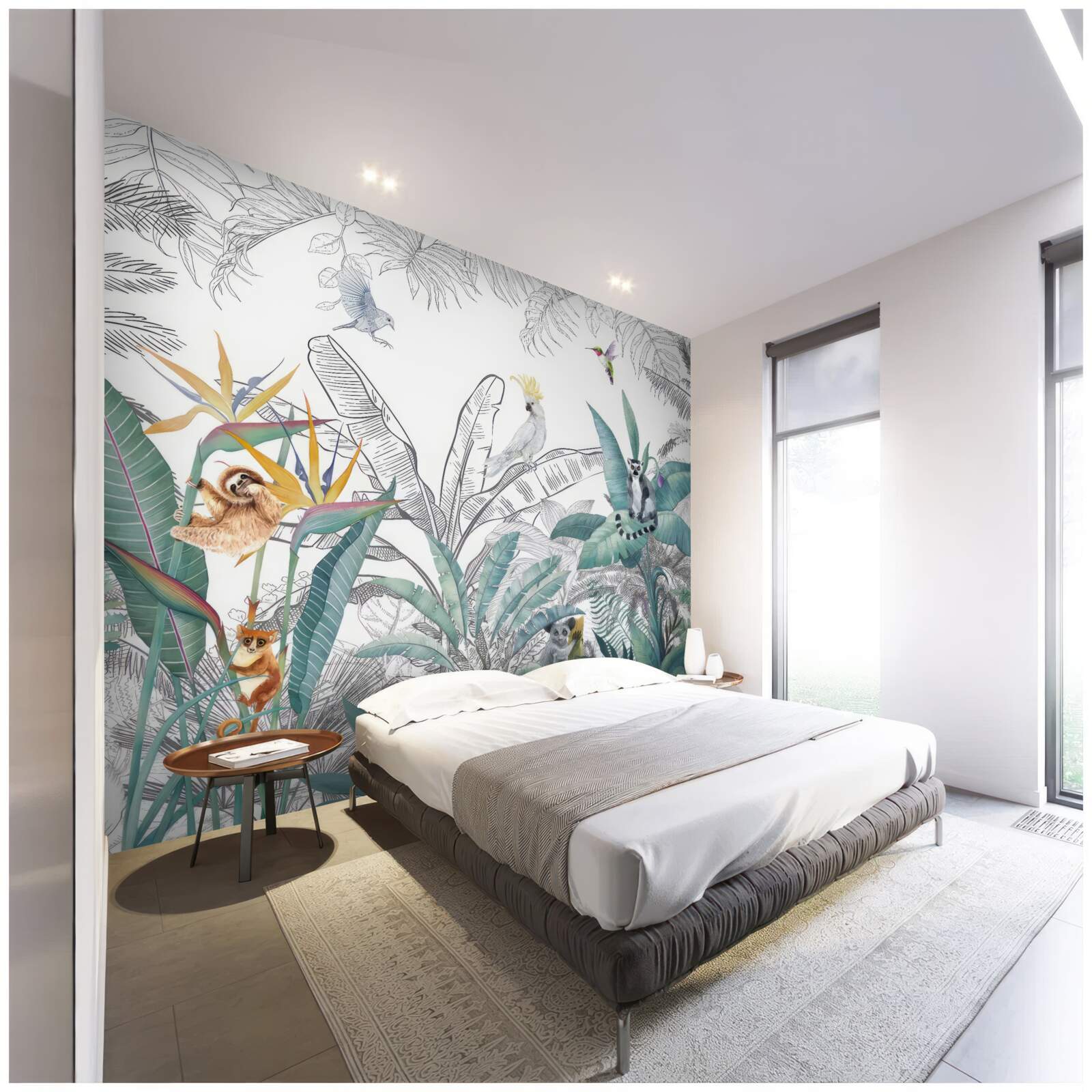 Fototapeta vtáky a zvieratá na rôznych listoch