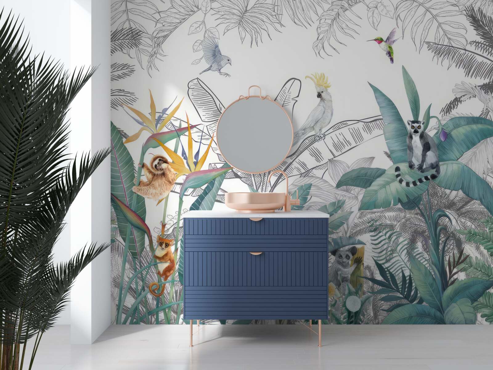 Fototapeta vtáky a zvieratá na rôznych listoch