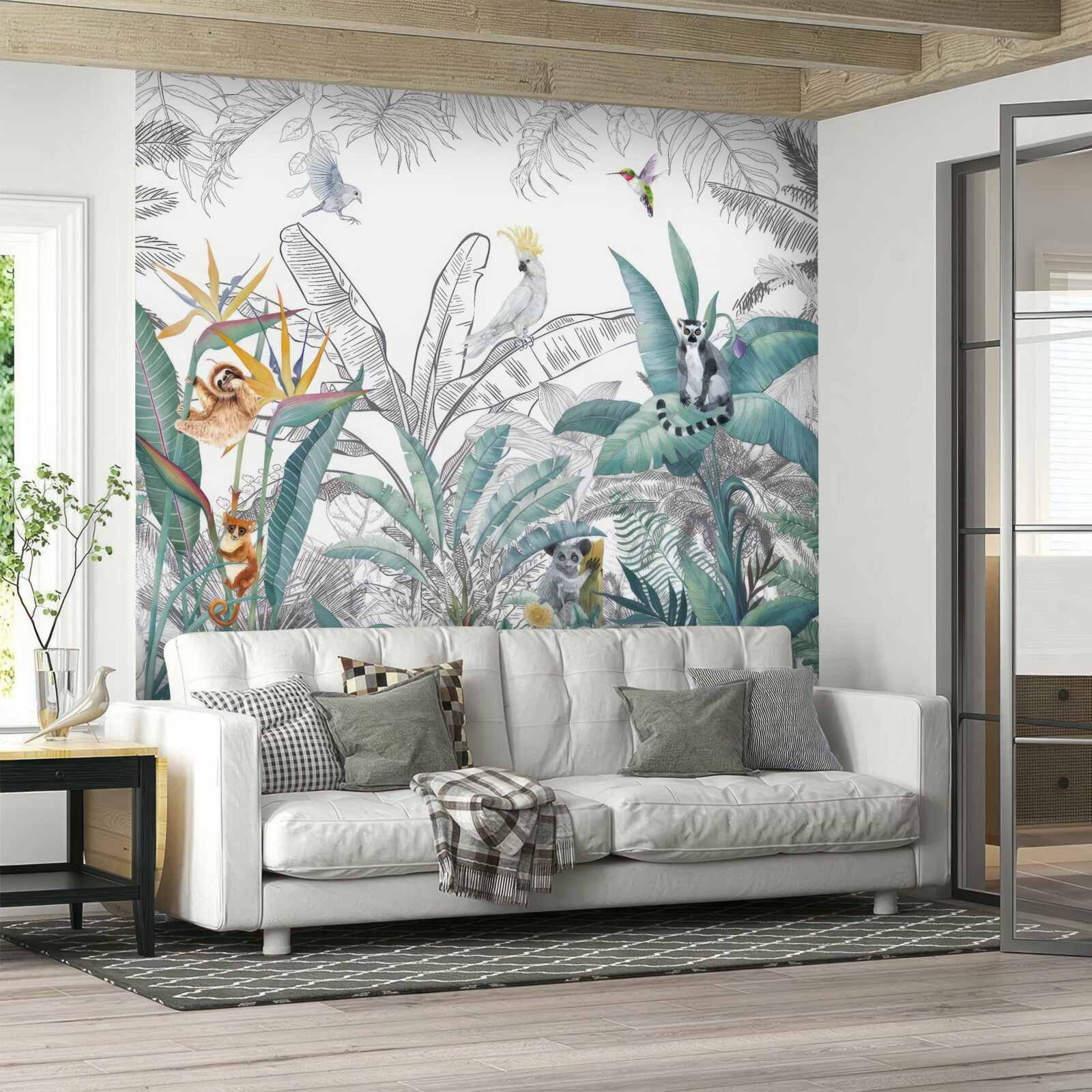 Fototapeta vtáky a zvieratá na rôznych listoch