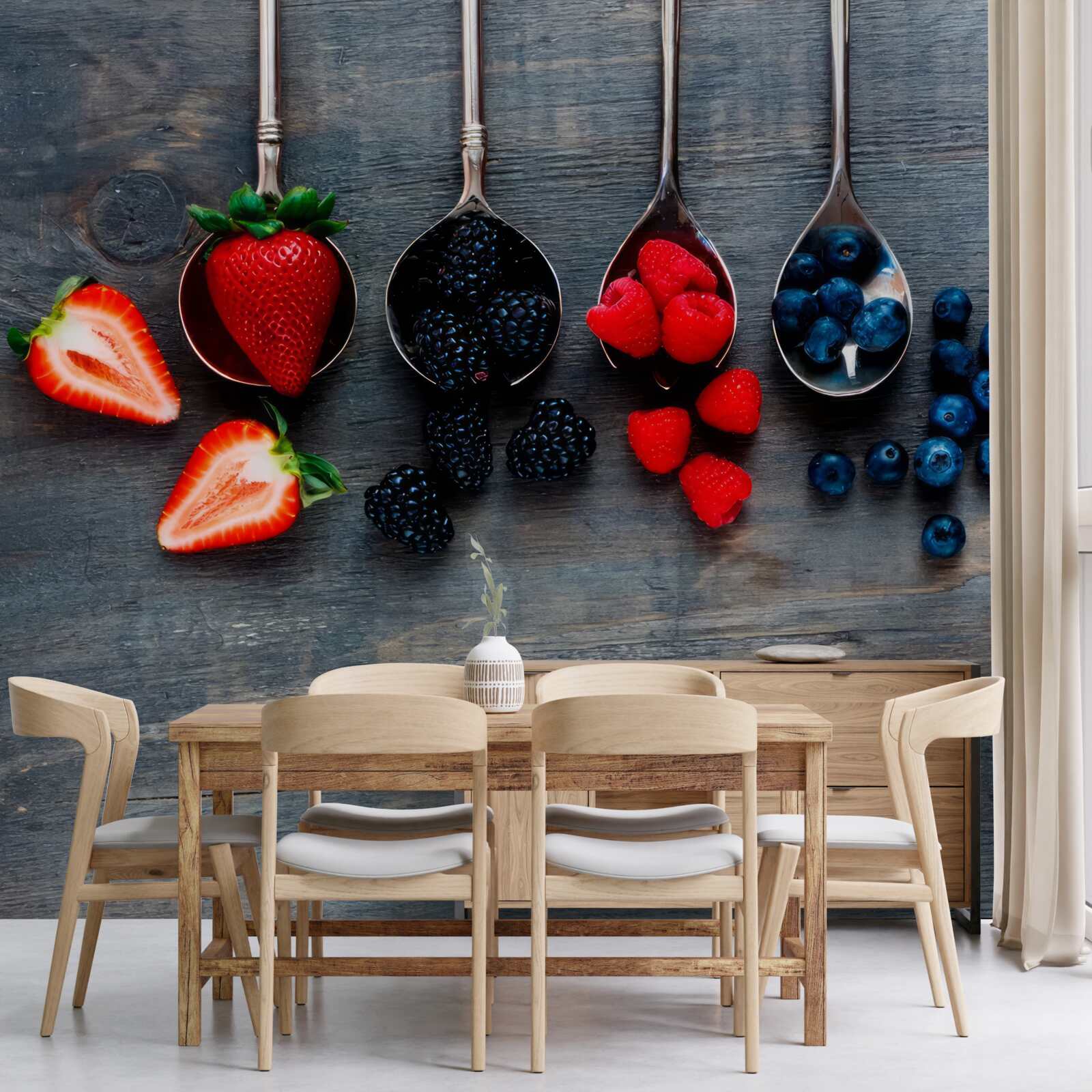 Fototapeta Lyžice plnené bobuľami